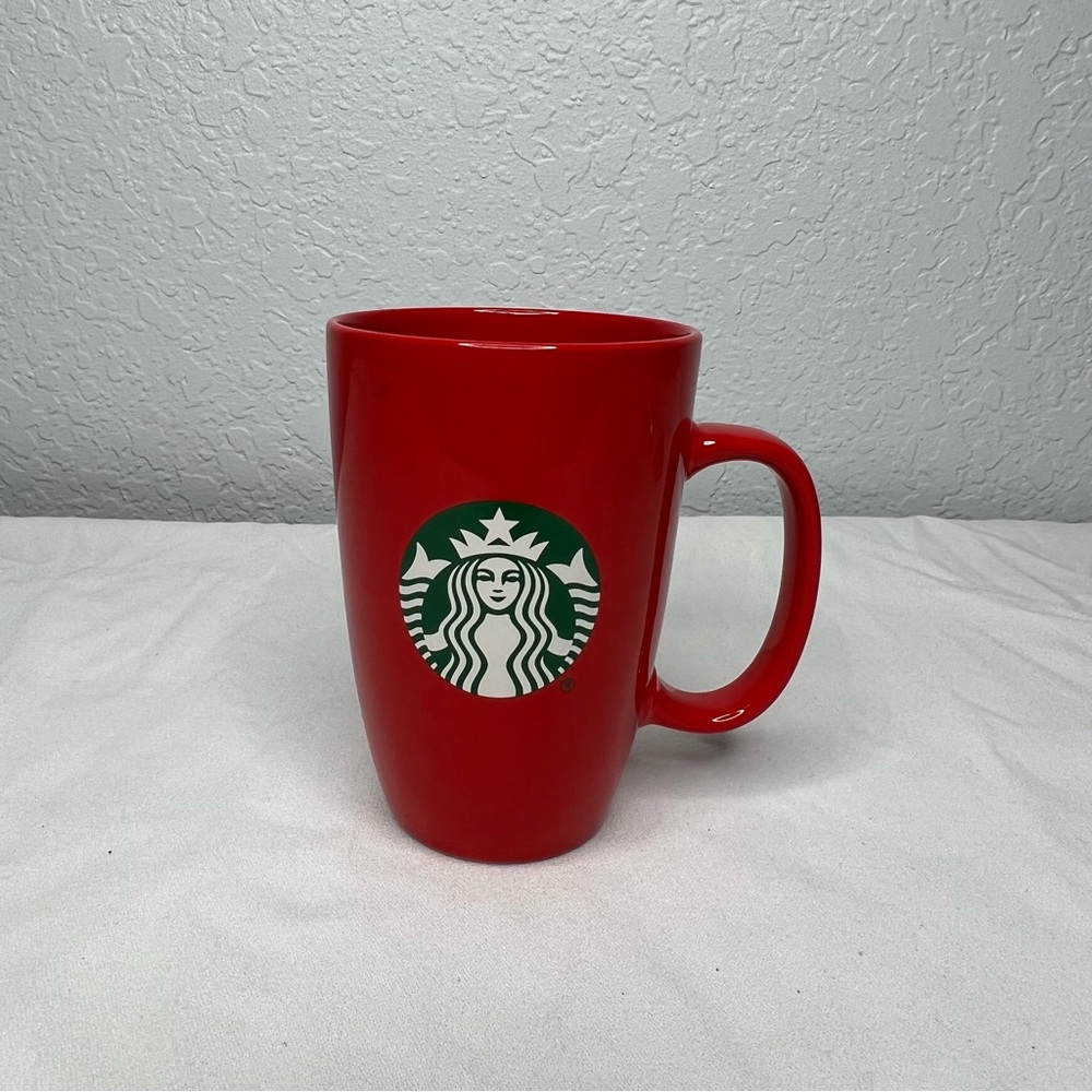 STARBUCKS COFFEE Bright Red 12 oz Cup Mug 2020 No Lid Green Siren